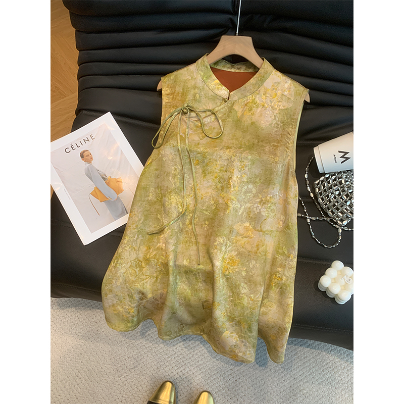 欧货2025夏时尚新中式盘扣国风复古提花显瘦设计感宽松无袖马甲女