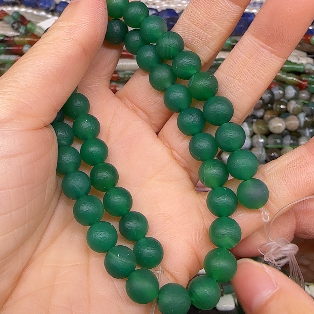 玛瑙/玉髓合金珠宝半成品橘皮绿玛瑙8mm一条