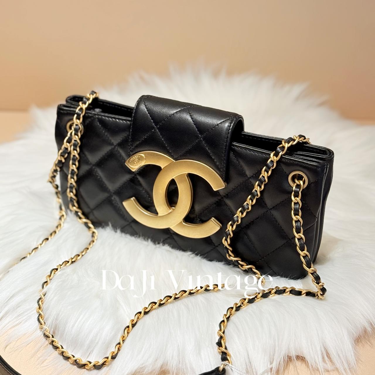 99新 Chanel/香奈儿 大吉中古/香奈儿24c大logo黑金法棍斜挎包