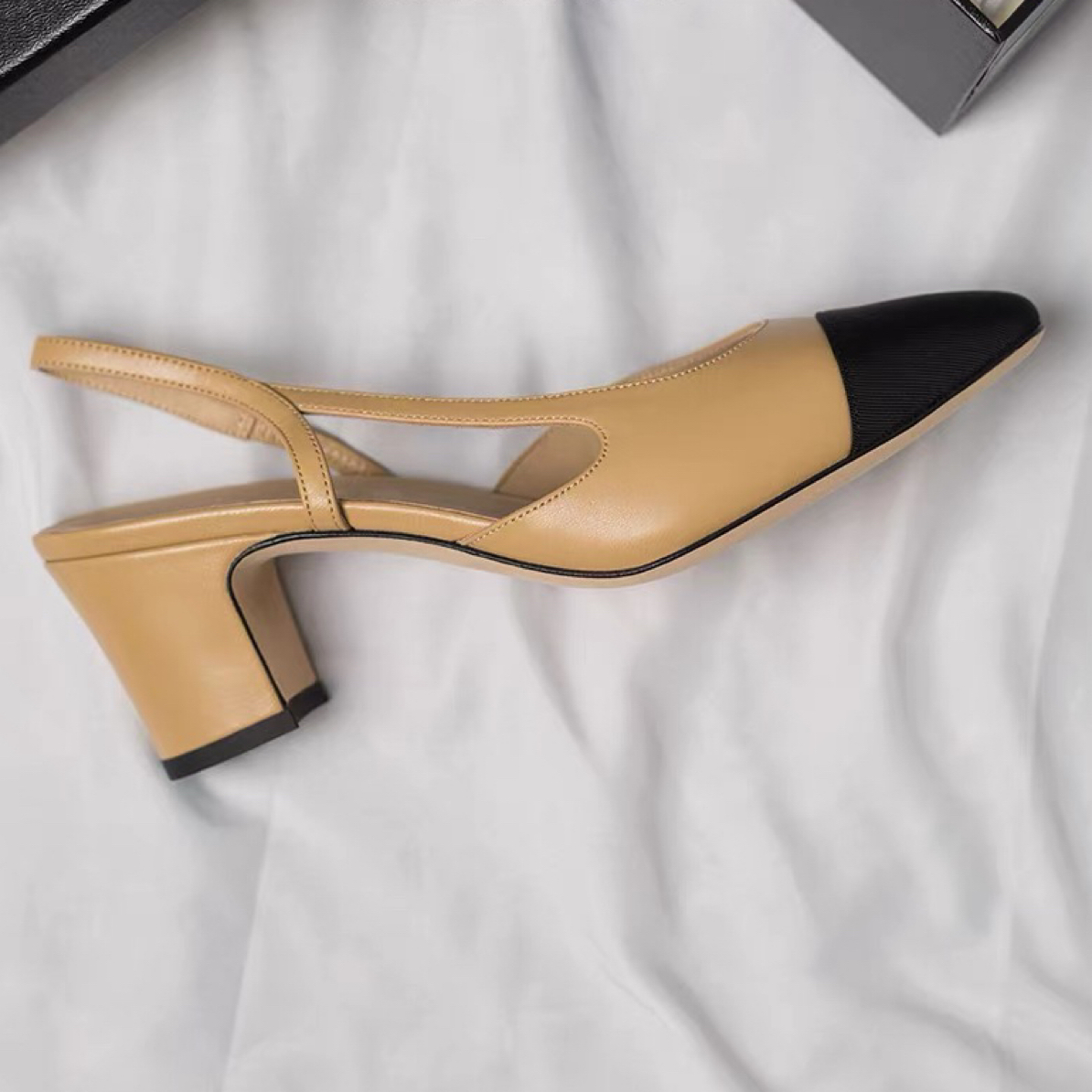 粗跟拼色气质高跟单鞋中跟时装凉鞋套筒百搭松紧带