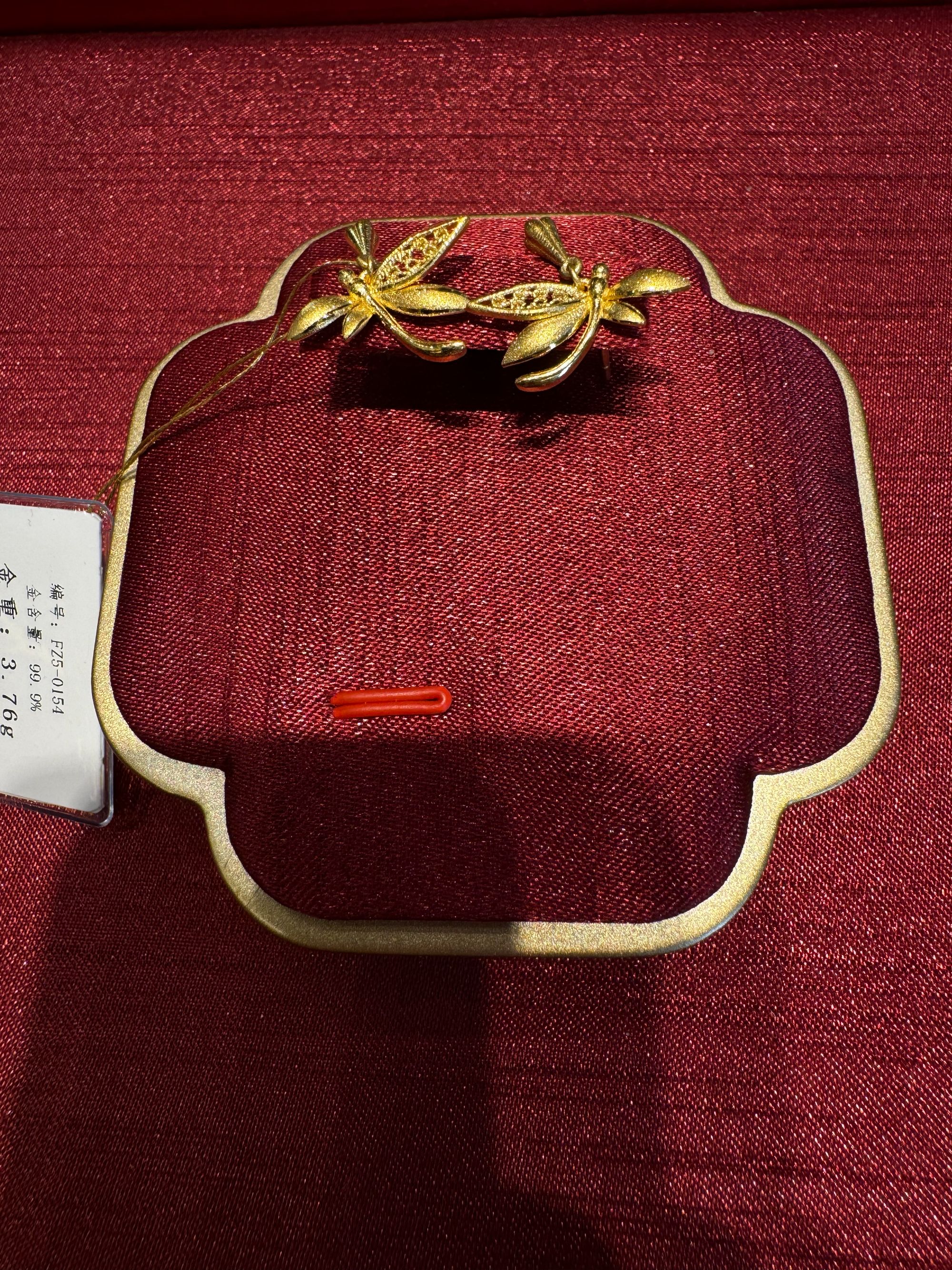 鳳喆古法錾刻精品工艺蜻蜓耳钉50154日常国风1耳钉(一对)足金999