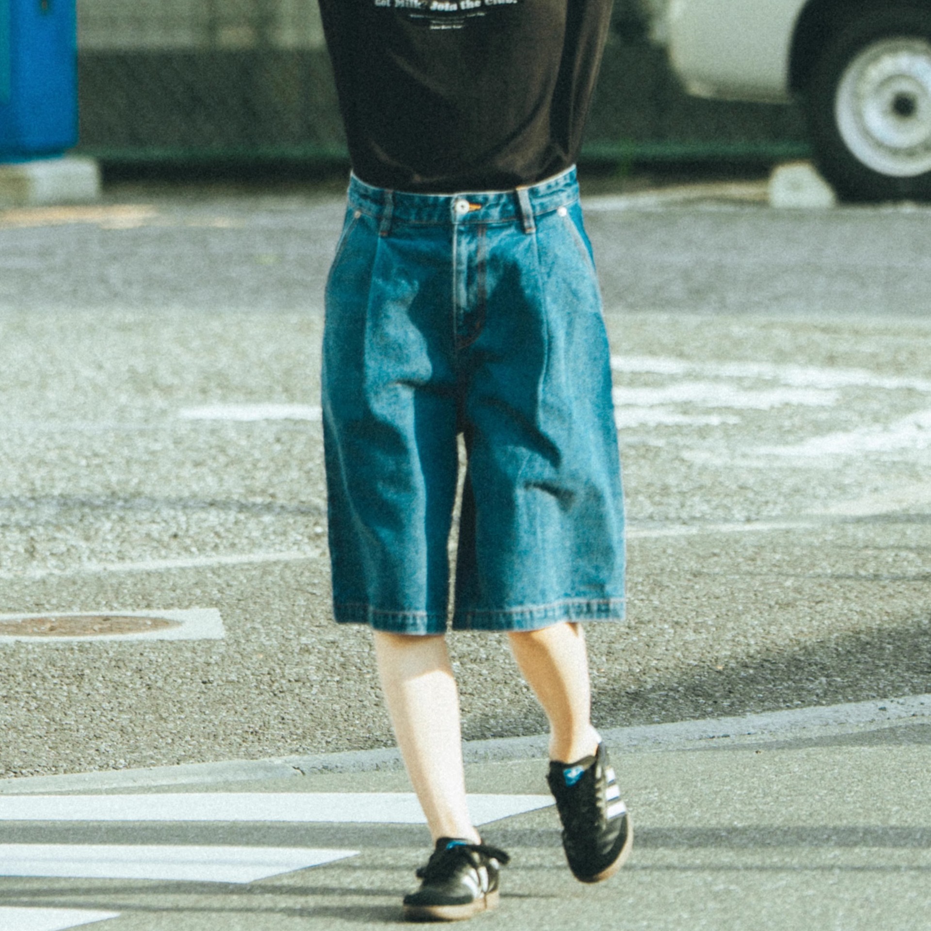 UTIMUS牛仔中裤七分牛休闲裤宽松美式复古直筒A字型水洗阔腿原牛