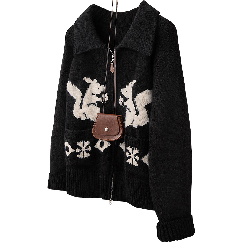 【品牌奥莱】丝柏舍2025春装新款女装卡通图案翻领外套S51X1383A