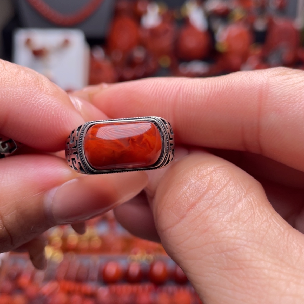 【闪购商品】南红玛瑙马鞍戒指银S925镶嵌
