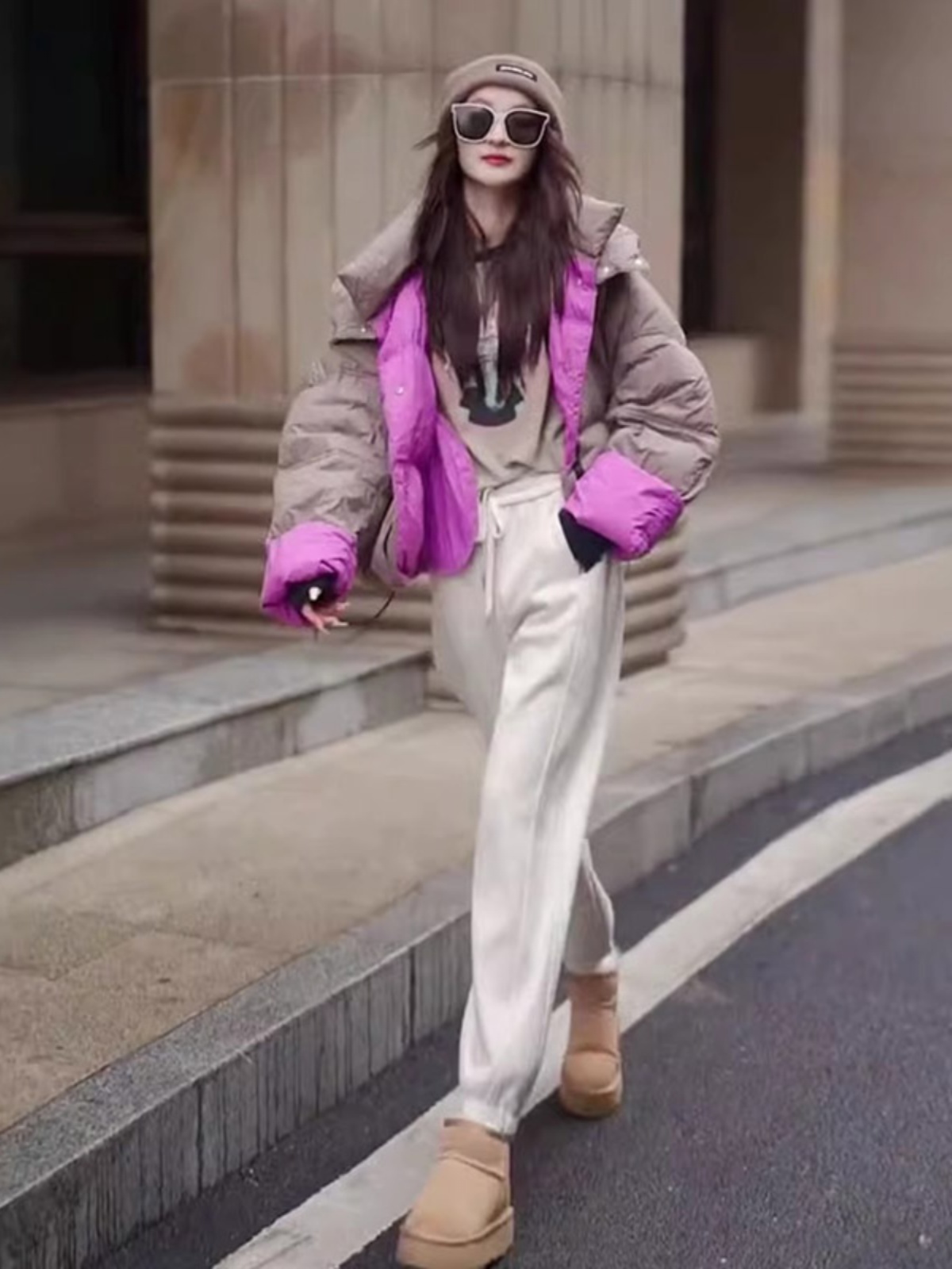 新款拼接小众设计感鹅绒羽绒服女2025加厚外套
