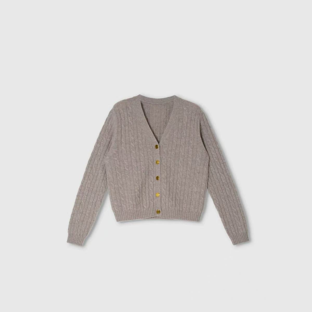 开衫毛针织衫V领V领袖开衫圆领气质针织衫 0043