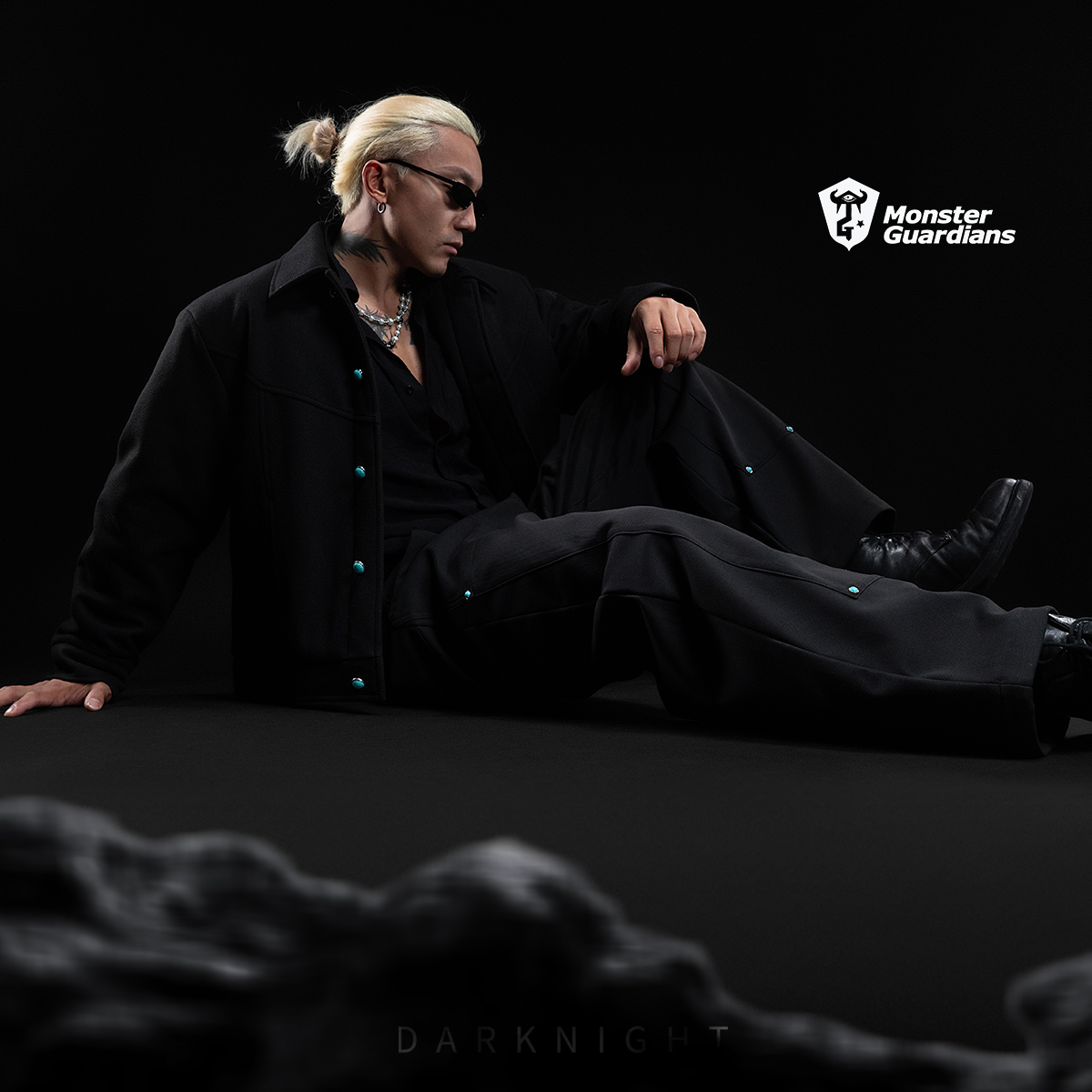 MonsterGuardians暗夜系列短款仿毛呢保暖棉服夹克加绒拼接套装