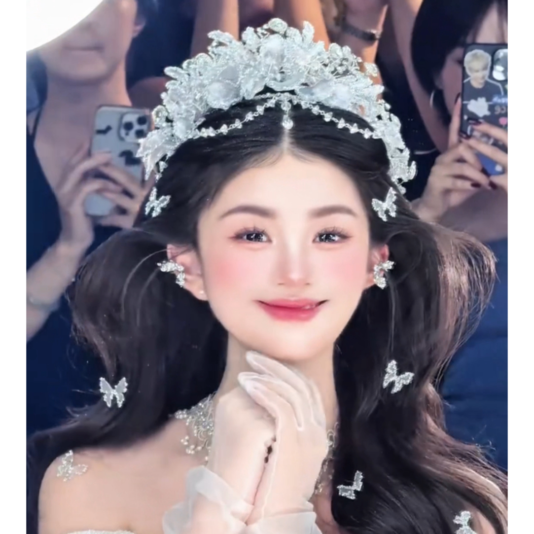 银河碎钻蝴蝶贴面发夹项链新娘头饰仙气发饰森系甜美边夹结婚饰品