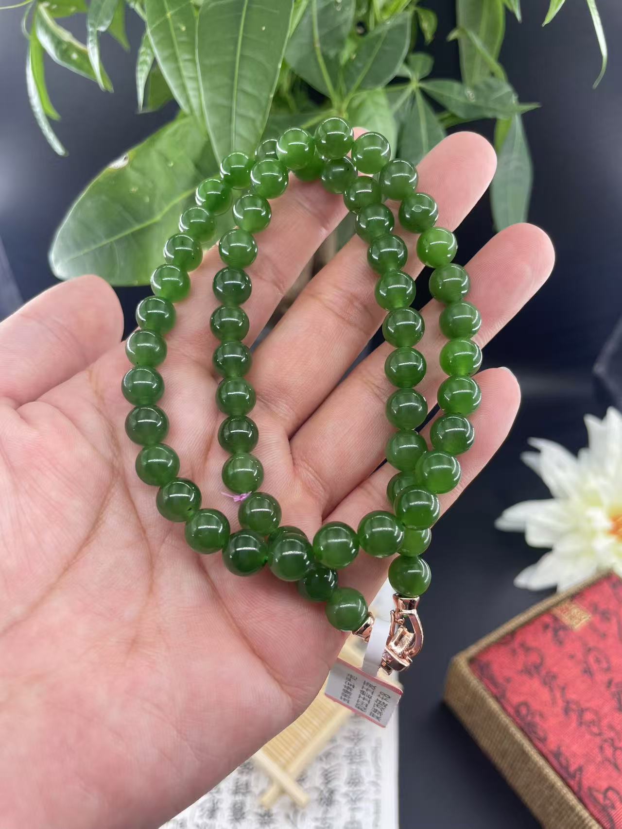 碧玉约8mm气质时尚百搭女神链菠菜绿经典时尚