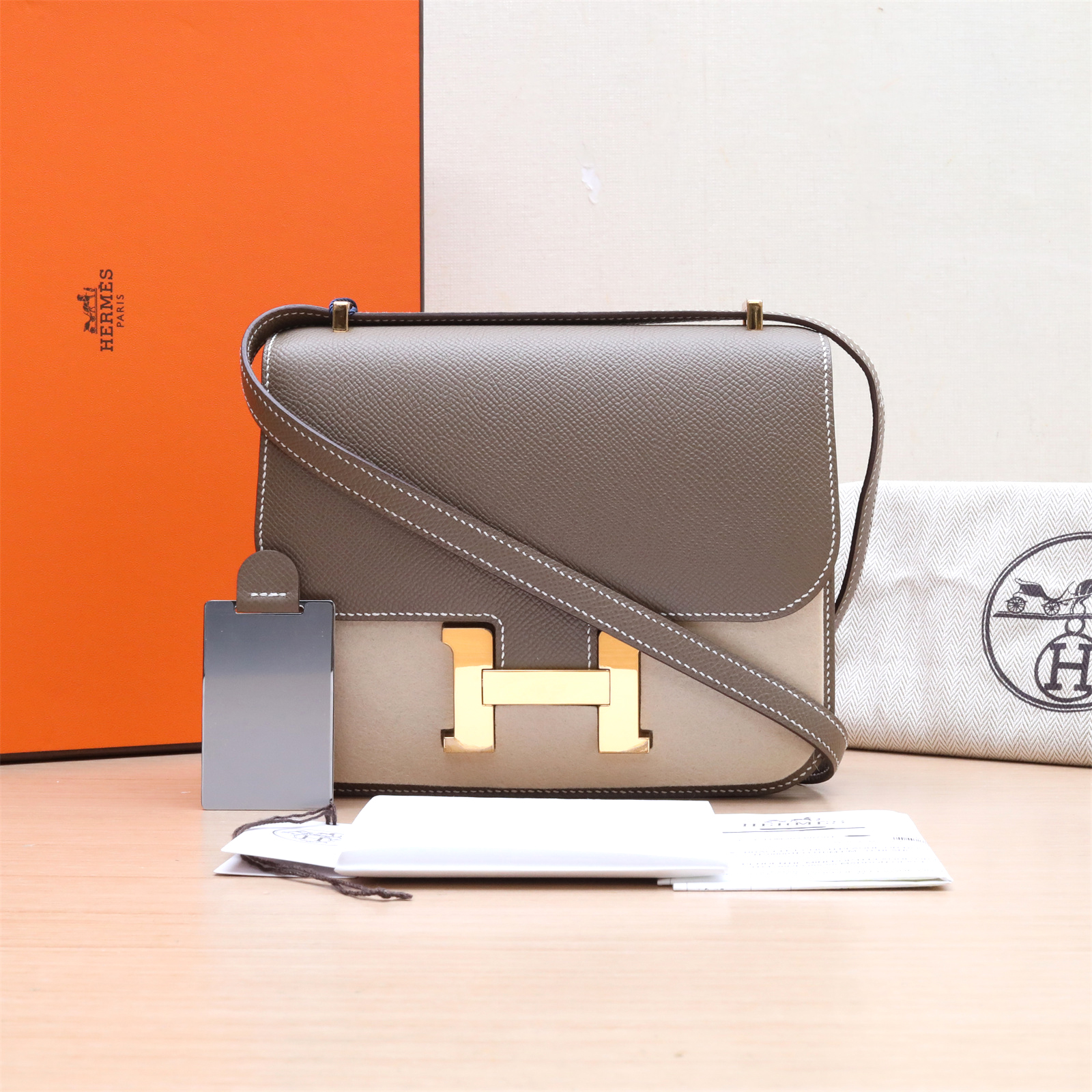 95新 Hermes/爱马仕 活动黑黑 康康 19 新版 大象灰 B刻 金扣