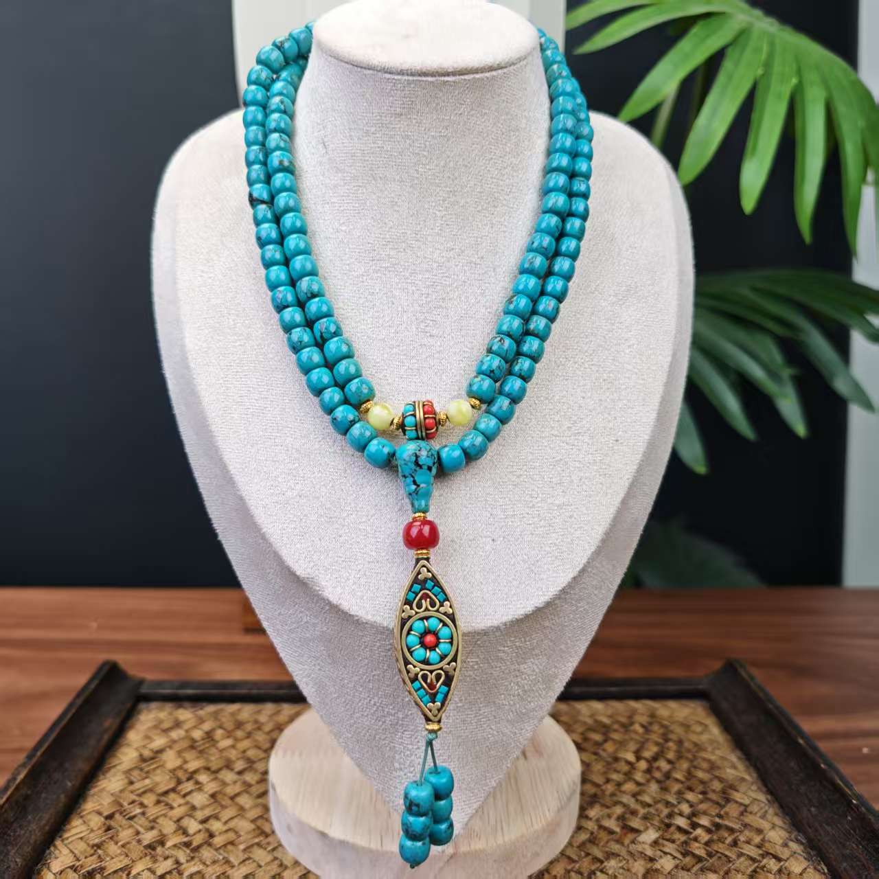 拾趣    松石男女款铁线纹水草纹圆珠绿松diy菱锰矿绿手串套链