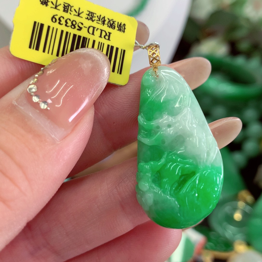 翡翠18K金镶嵌吊坠(不含链)