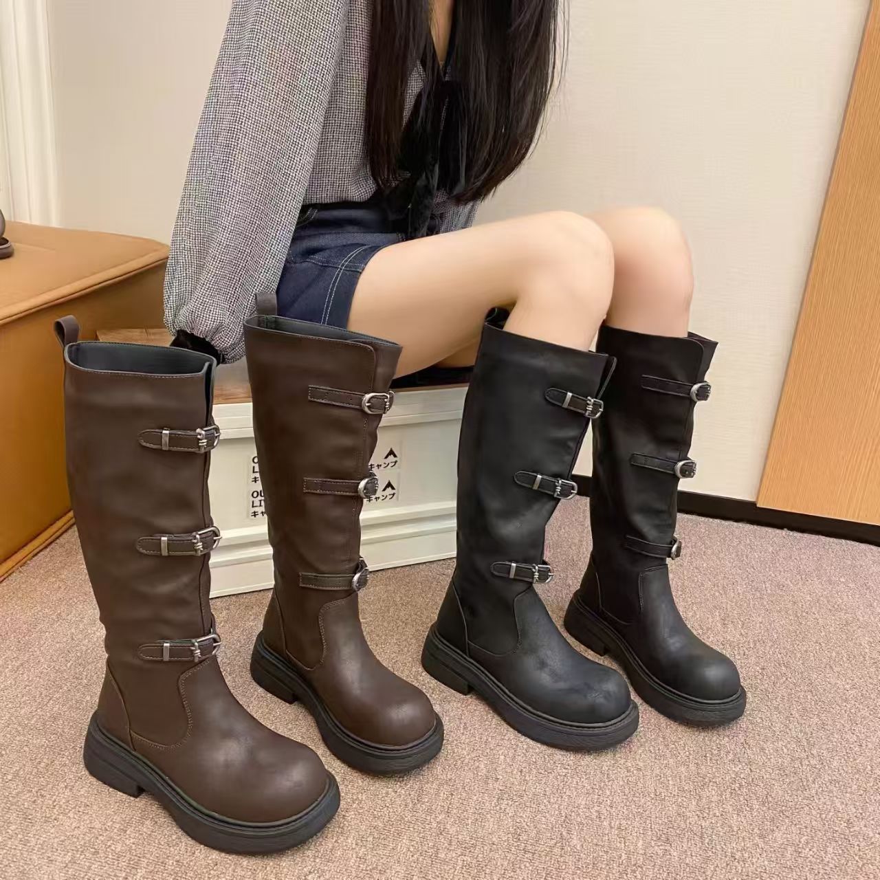 2025女款长靴加绒厚底新款百搭