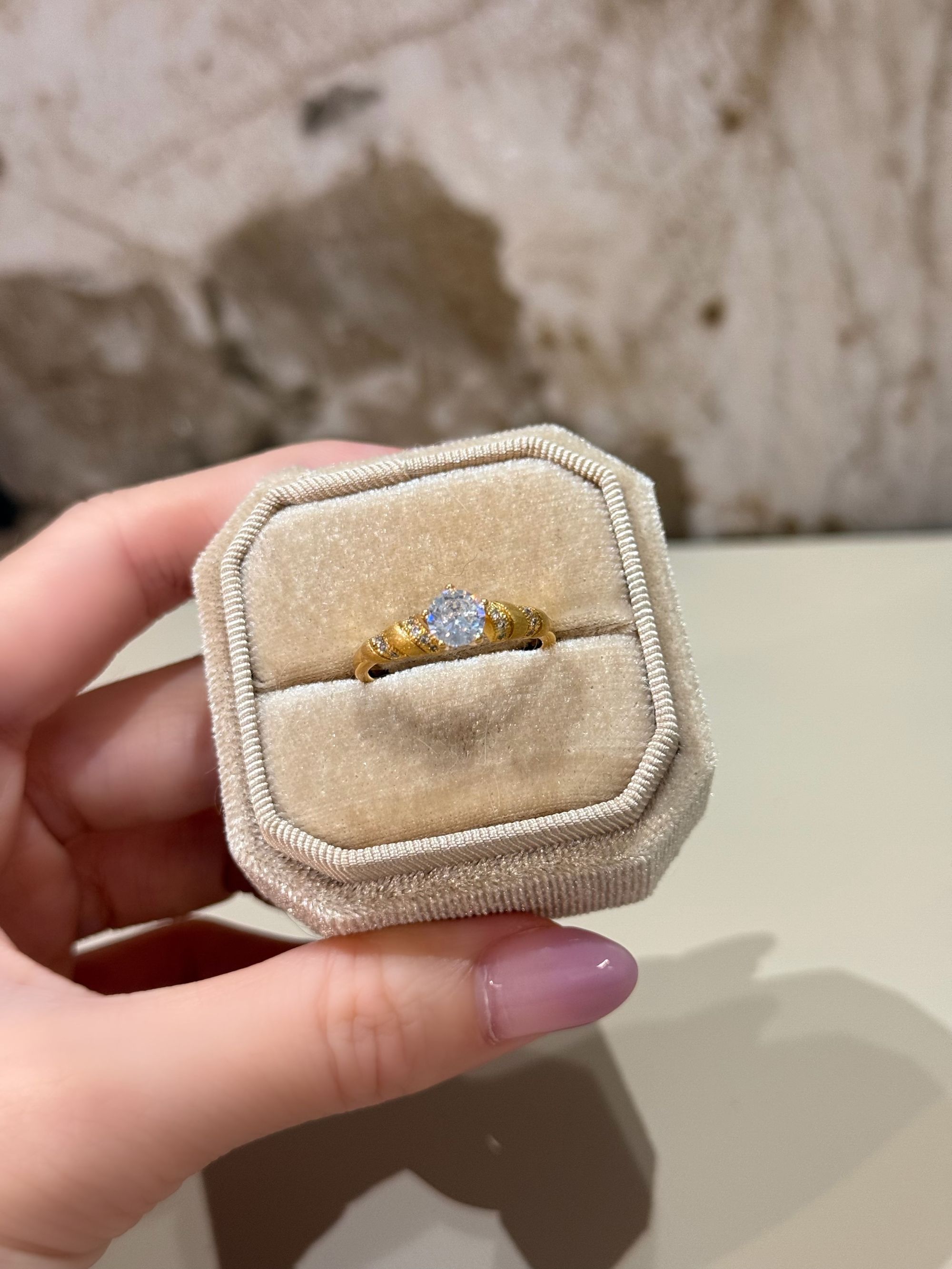 合金戒指 [颂石]vintage中古拉丝牛角包镶钻戒指xj50113