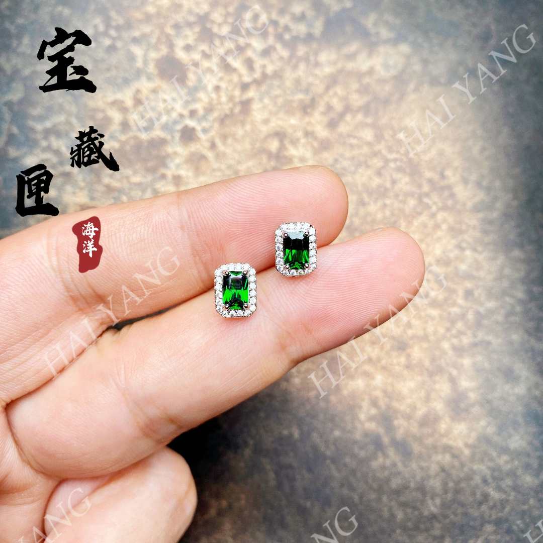 培育祖母绿「绿韵华章」祖母绿-轻奢气质简约百搭耳钉978