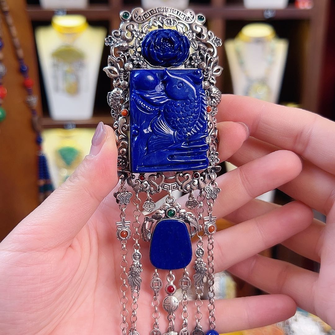 青金石银S925镶嵌吊坠吊坠