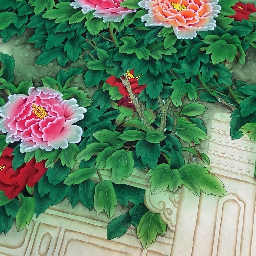 国画螃***酒富贵人家手绘工笔牡丹