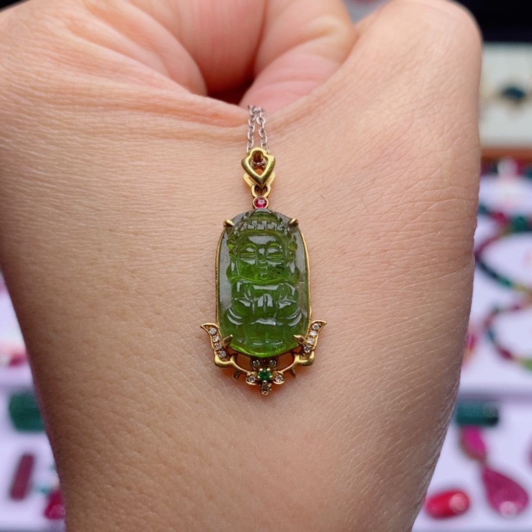 吊坠(不含链)18K金镶嵌碧玺d