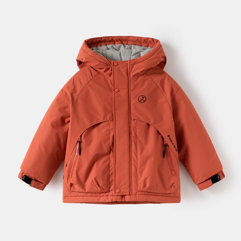 中大童户外风连帽加绒加厚棉服男童冬季防风保暖工装女童棉袄外套