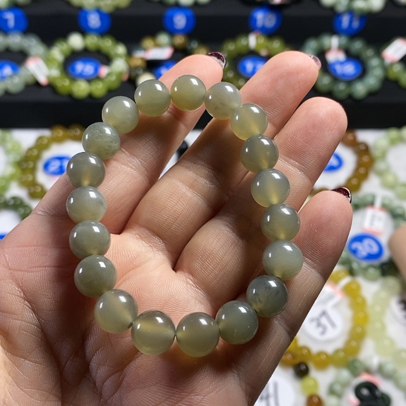 【闪购商品】蛇纹石玉手链未镶嵌卡10