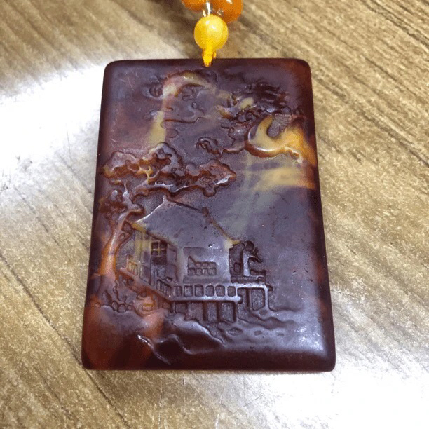 【镇店收藏 正品保障】 813精美褐色山水牌吊坠