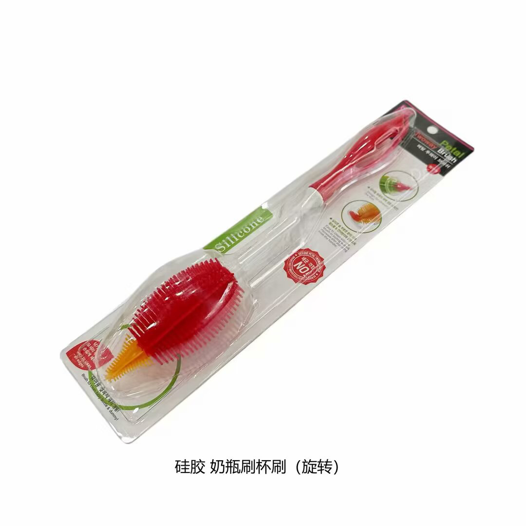 韩国进口精品硅胶奶瓶刷子杯刷带尖头可刷奶嘴的刷子