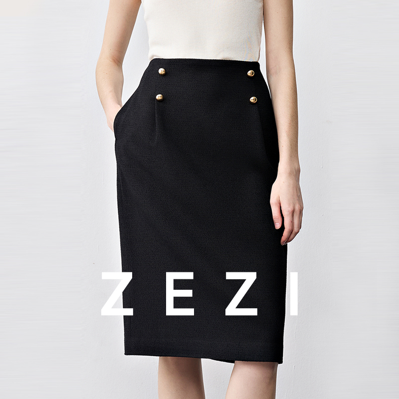 ZEZI【香榭】套_花瓶半裙微修身H型花苞小个子穿半身裙显瘦压褶裙新