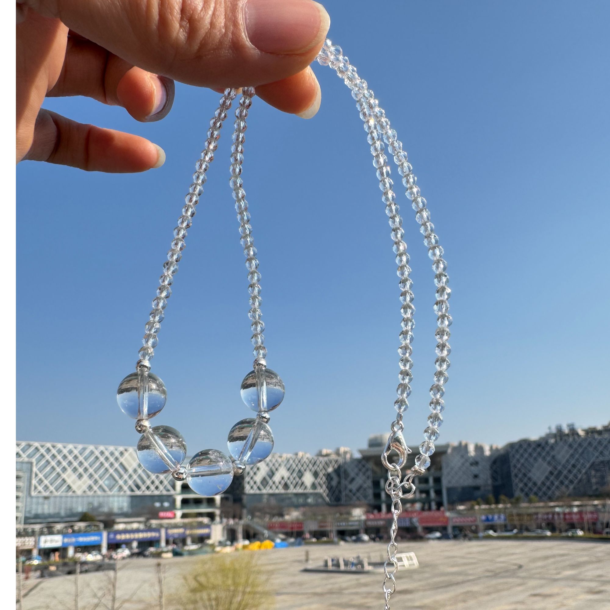 天然白水晶圆珠搭配刻面尖晶石微笑链女款礼物简约时尚百搭