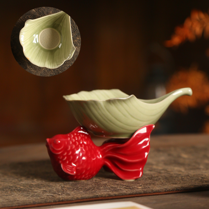创意全瓷滤茶器茶滤架托茶道配件茶漏茶宠摆件茶水分离器搁架