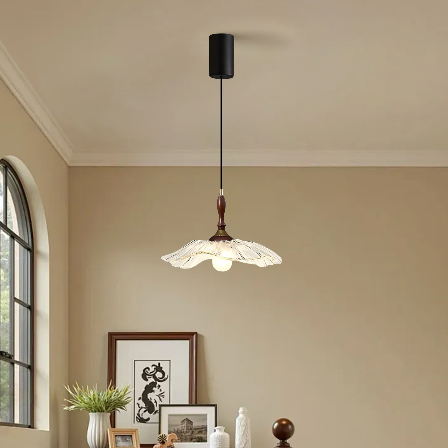 中古日式法式全铜复古餐厅玄关吧台卧室床头美式胡桃木玻璃小吊灯