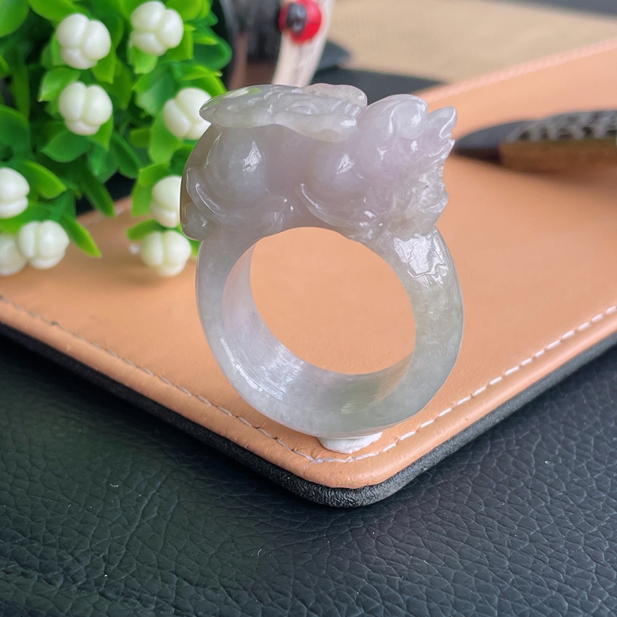 27号圈口天然A货翡翠冰糯种貔貅扳指缅甸老坑玉貔貅指环男女款