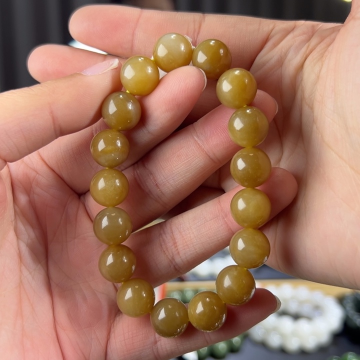 和田玉手串未镶嵌新疆且末金山黄金糖卡12圆珠
