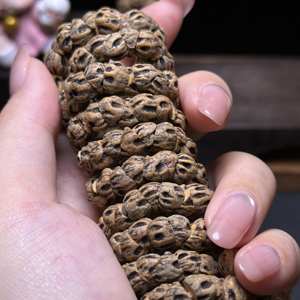 热振百香籽手串【妖绝】斜切红芽深坑鬼脸大肠高油密108长串文玩