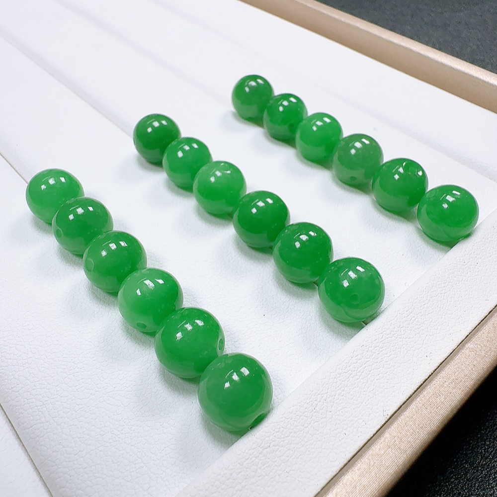 天然A货缅甸翡翠 冰阳绿绿散珠 10mm 发一