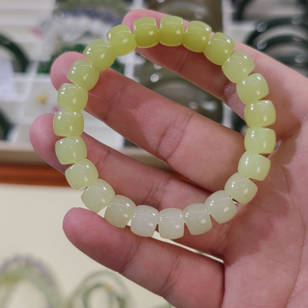 和田玉未镶嵌手链8×9.5高冰黄口渐变和田玉直切手串×1