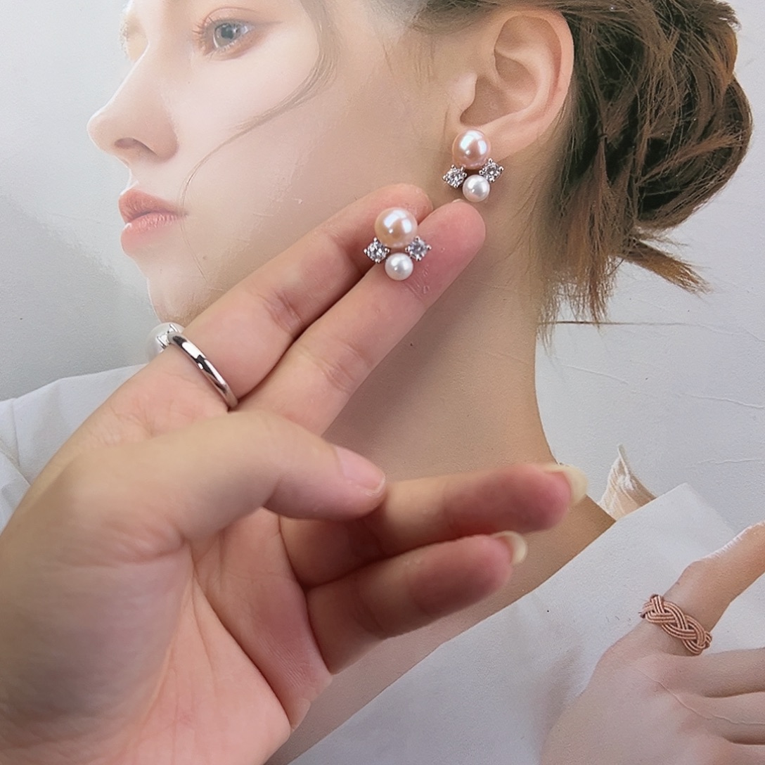 银S925镶嵌淡水珍珠耳饰