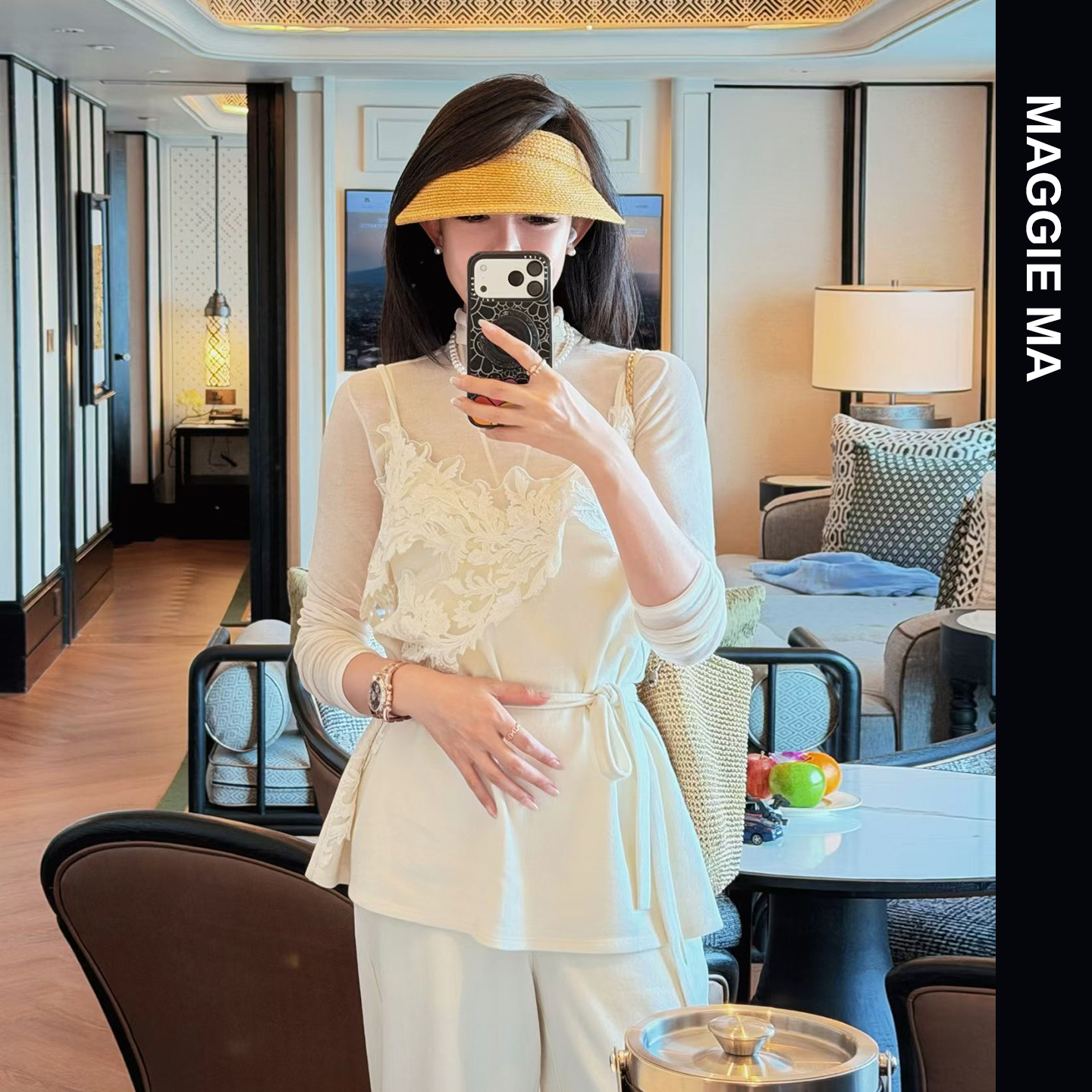 MAGGIEMA马婧轻奢立裁蕾丝美丽诺羊毛吊带套装952S/953P /960S