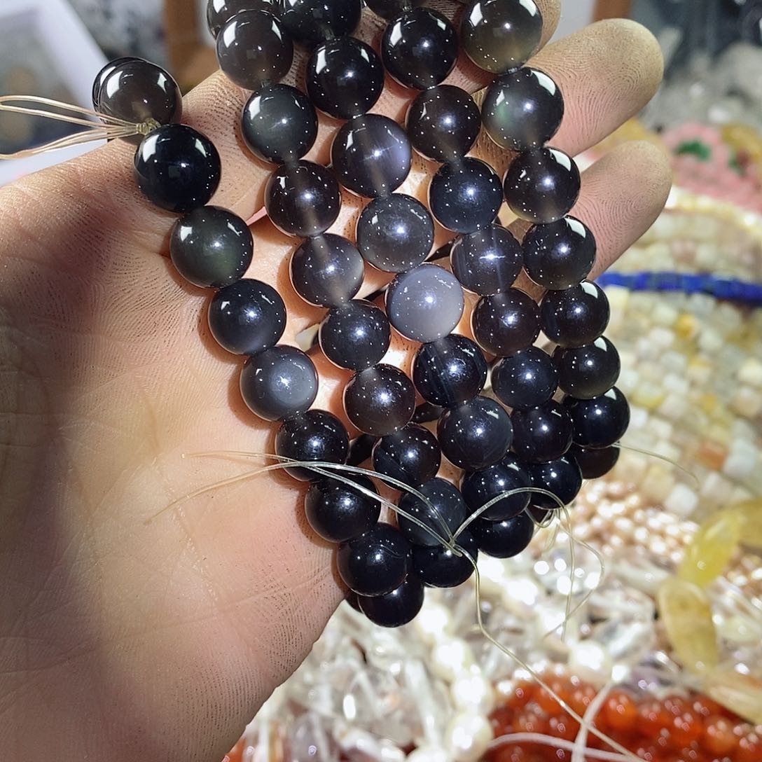 玛瑙/玉髓珠宝半成品未镶嵌一条天然10mm冰彩耀透体手链