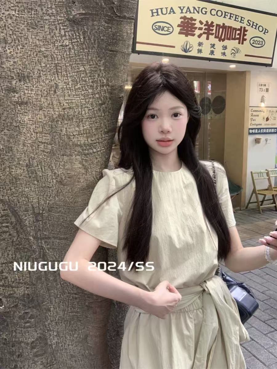 C35-3卡其色“松紧腰”连衣裙（2365）