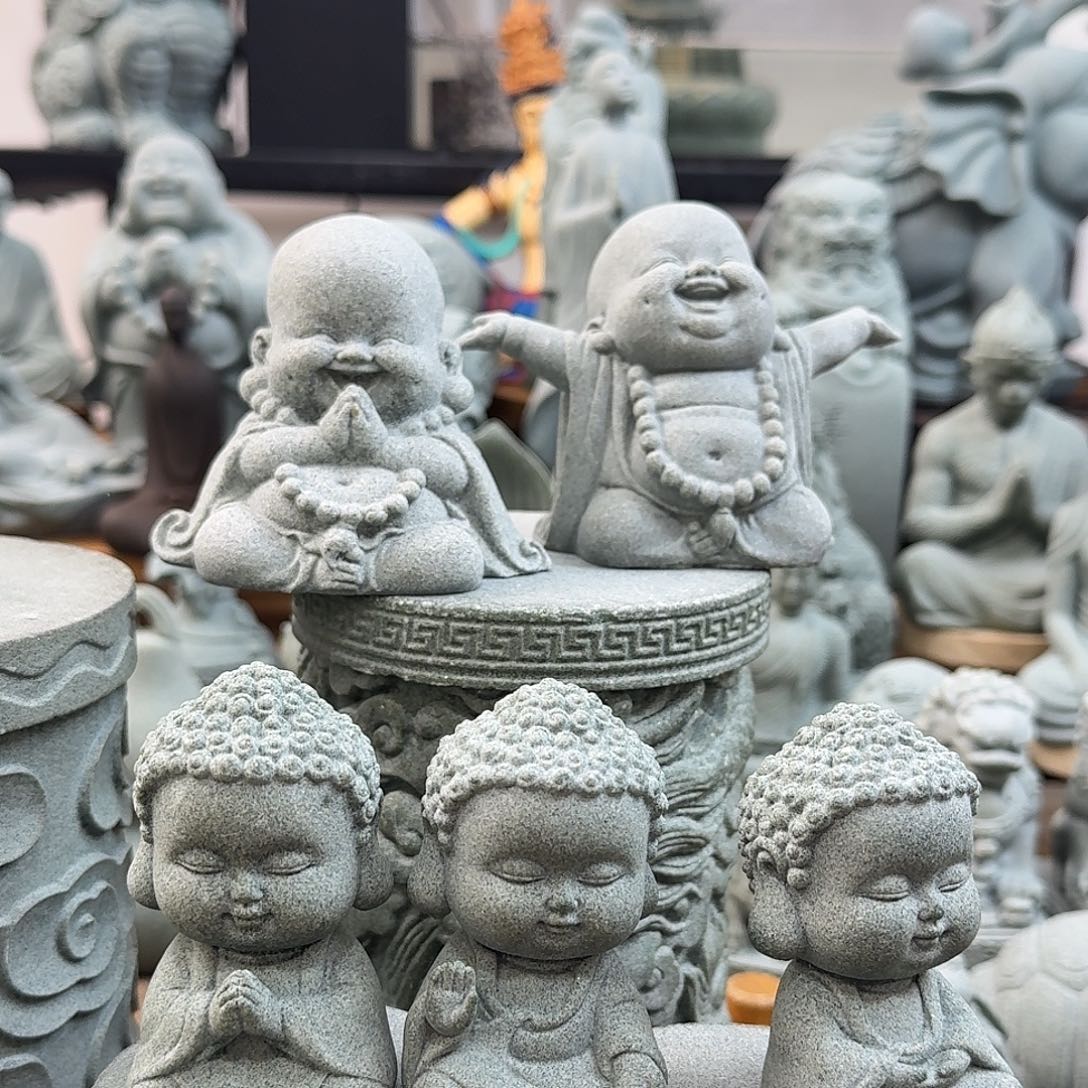 石材青砂石弥勒双手合十➕展开手