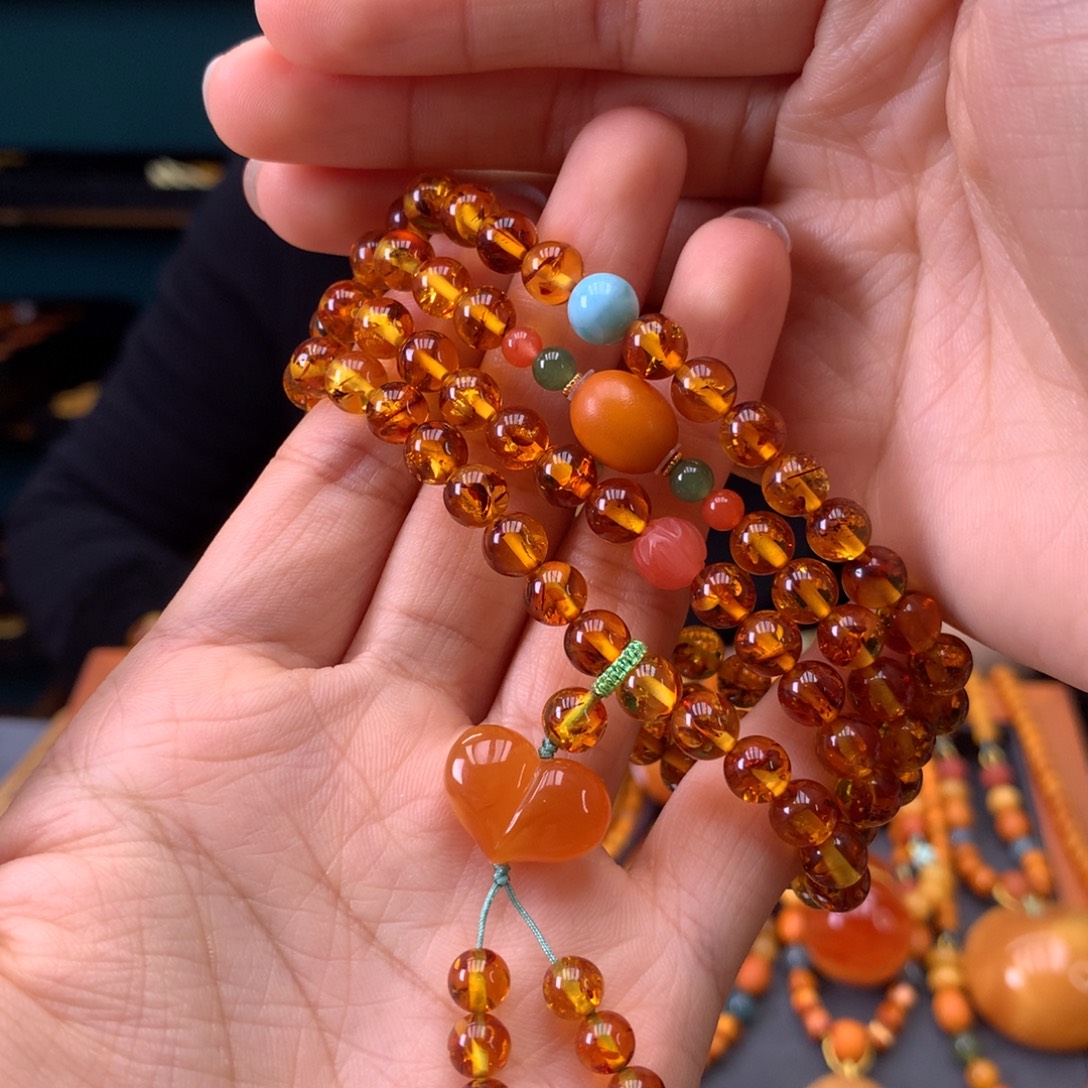 琥珀（花珀）未镶嵌手串天然