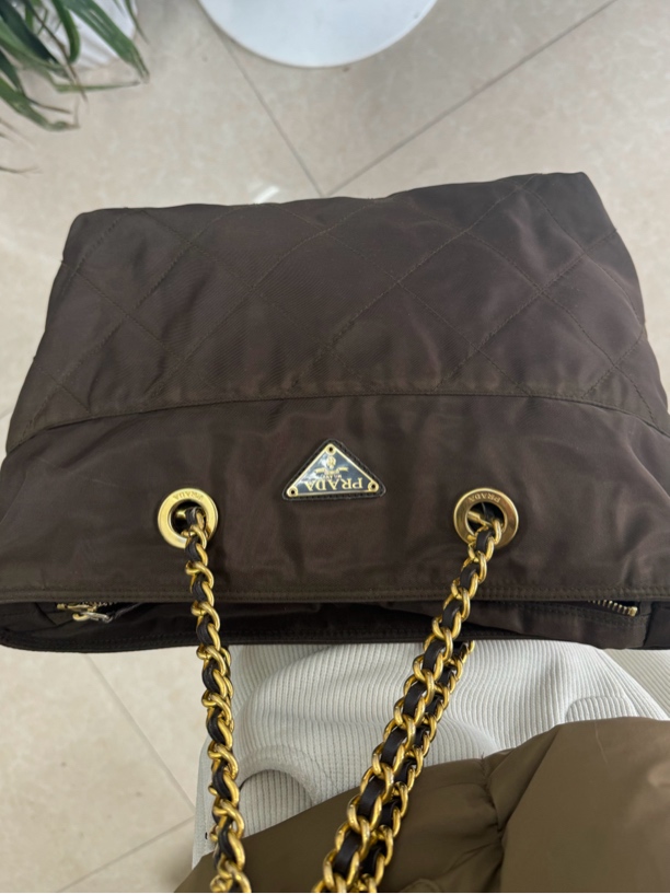 95新 Prada/普拉达 咖色降落伞托特包