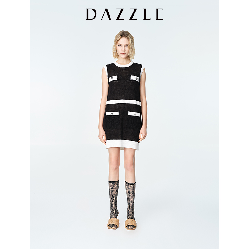 【赵老板专属】DAZZLE地素法式复古小香风镂空撞连衣裙2E2E617