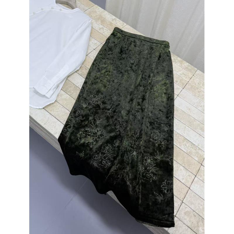 【礼雾】设计师款新中式加绒松紧腰半身裙定制墨绿慵懒风显贵气