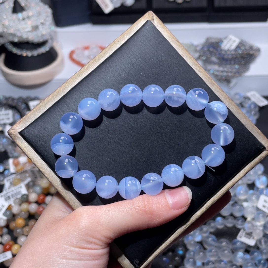 玛瑙/玉髓未镶嵌手链蓝纹玛瑙11m+