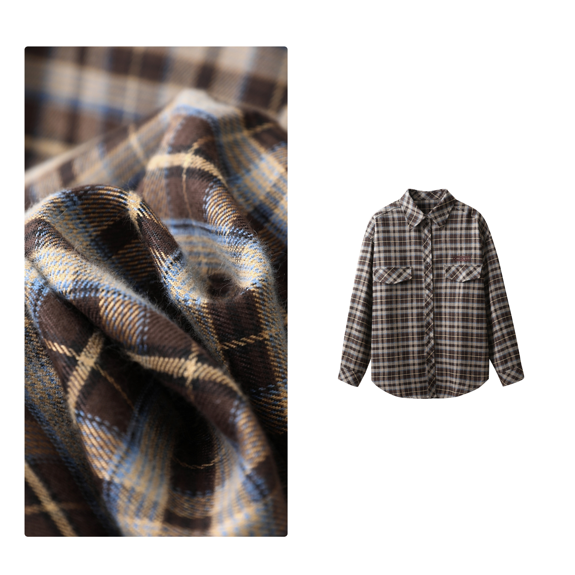 门店40&9！早春出片搭配/羊毛混纺复古拼色叠穿宽松衬衫女D00007