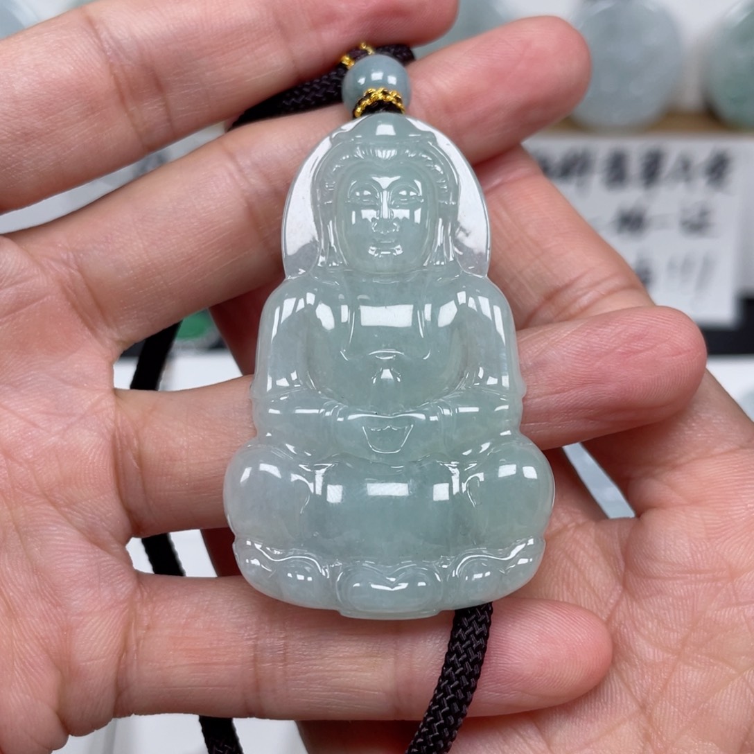 翡翠颈饰未镶嵌天然翡翠A货观音66号