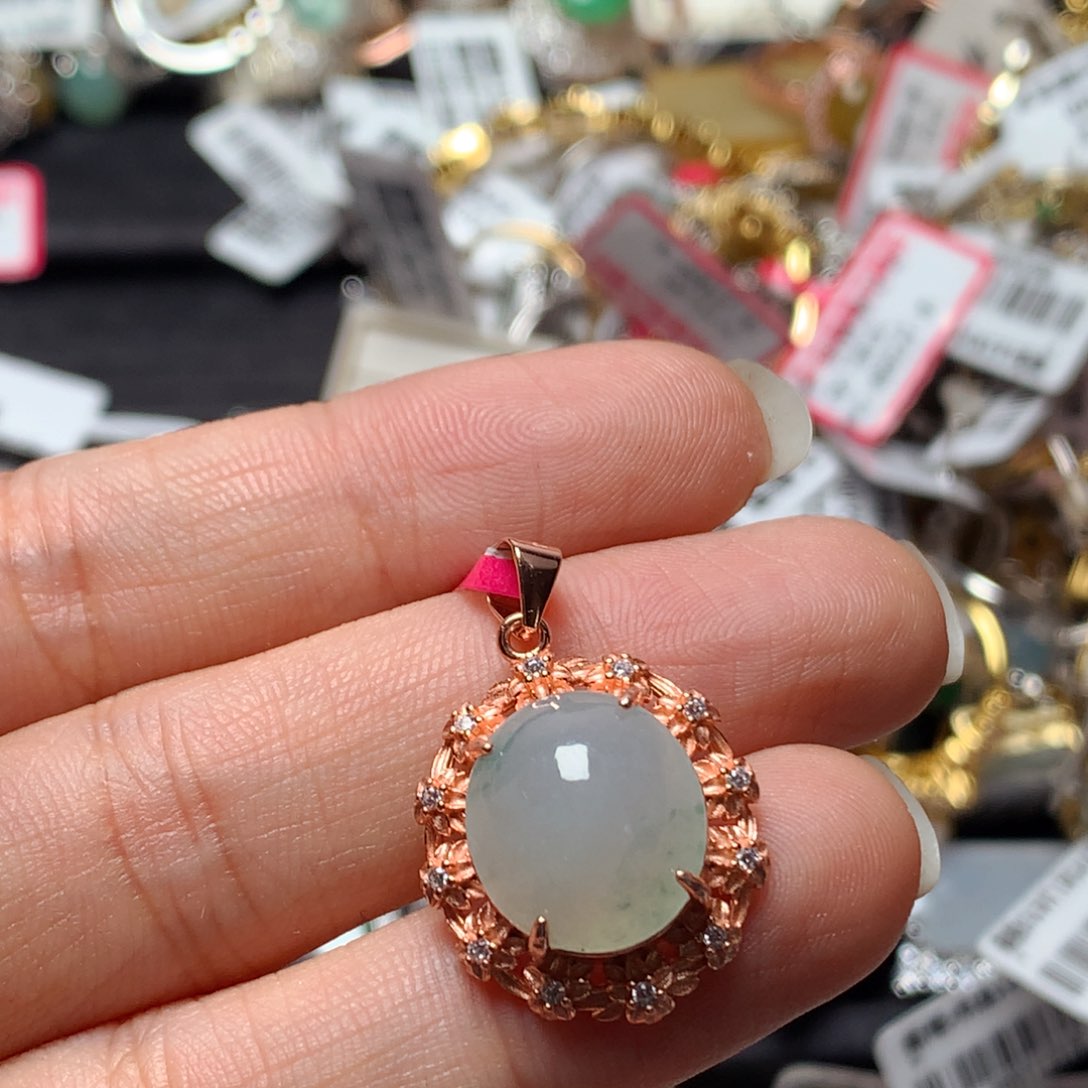 翡翠戒指银S925镶嵌天然翡翠吊坠