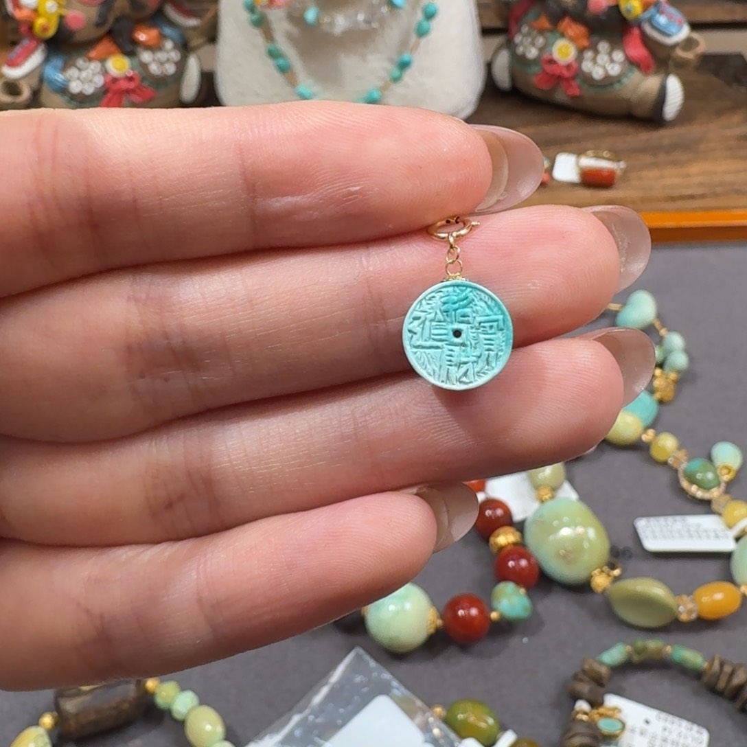 绿松石18K金镶嵌招财进宝小滴流