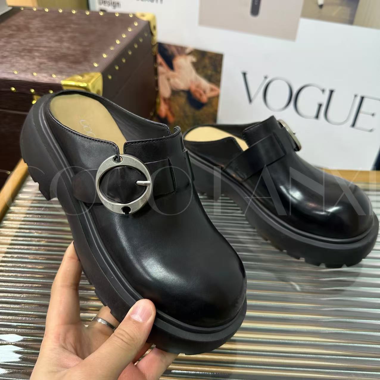 【若家】女士黑色厚底包头半托25TX064LX